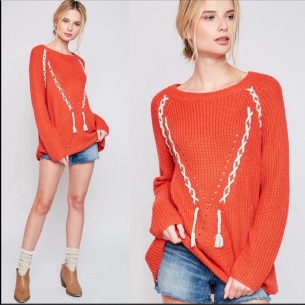 NEW Tomato Red Laced Sweater